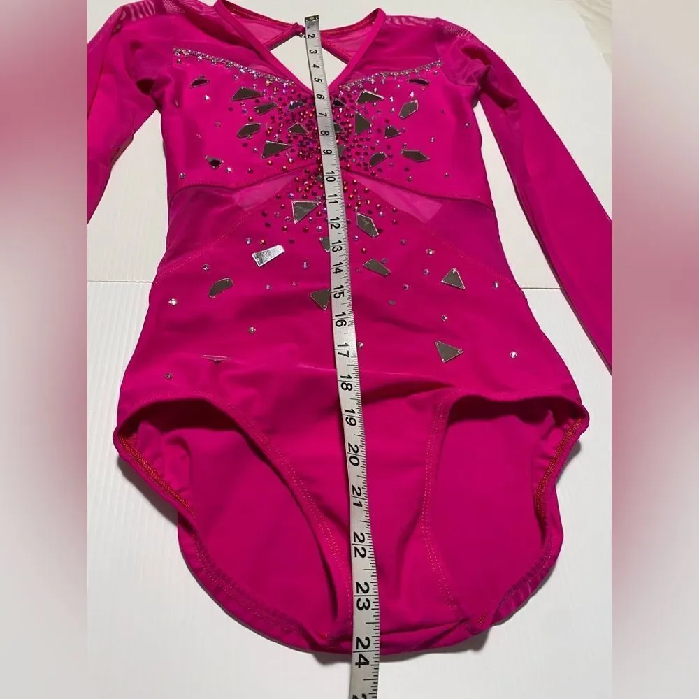 Competition Custom contemporary solo dance costume pink illusion long sleeve XSA